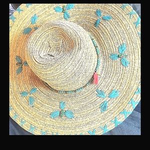 San Diego Hat company beaded, 90% paper wide brim beaded wooden parrots